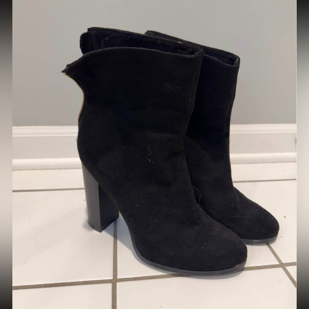 Black Ankle Boots with Gold Zipper